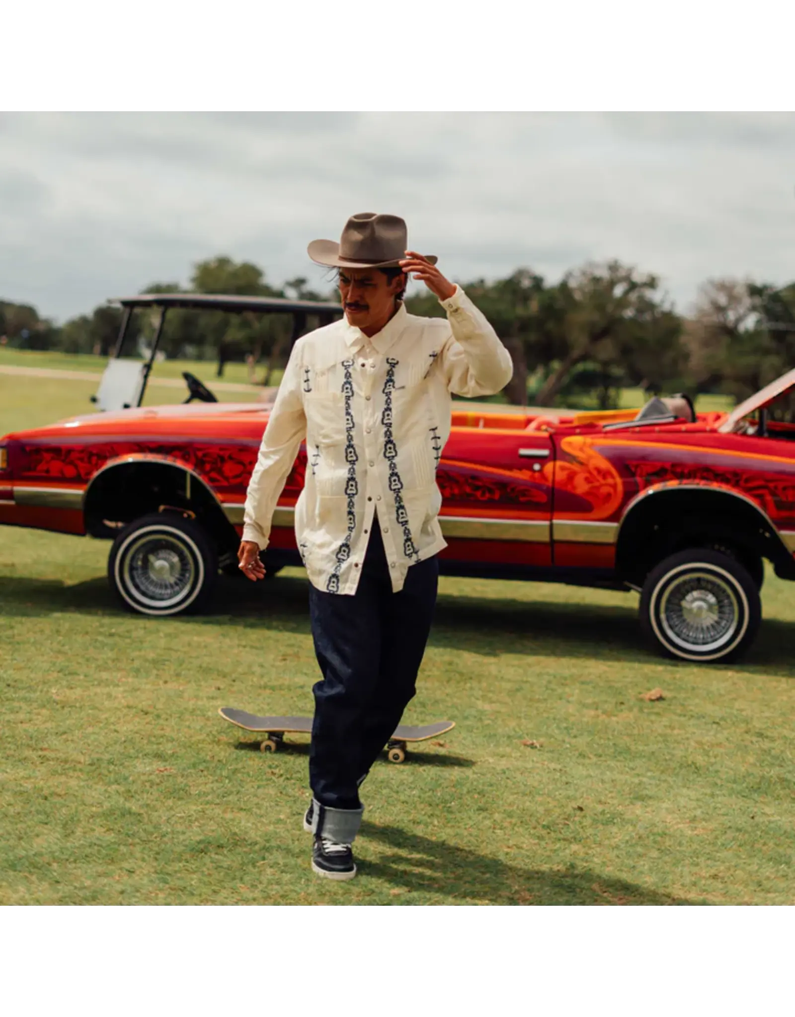 Caballero Guayabera Long Sleeve Shirt Guitar Stripe Cream