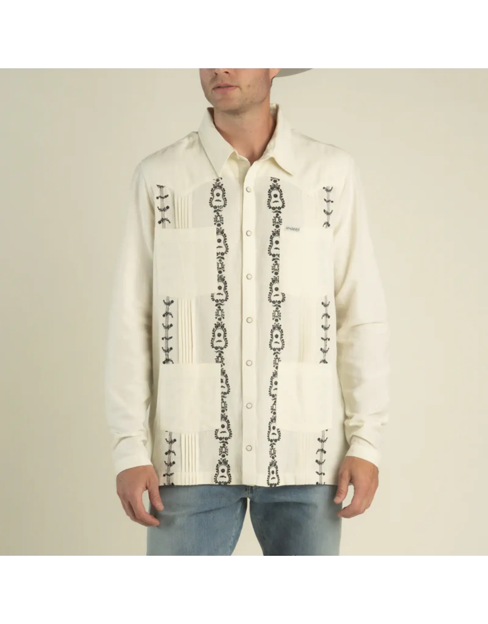 Caballero Guayabera Long Sleeve Shirt Guitar Stripe Cream