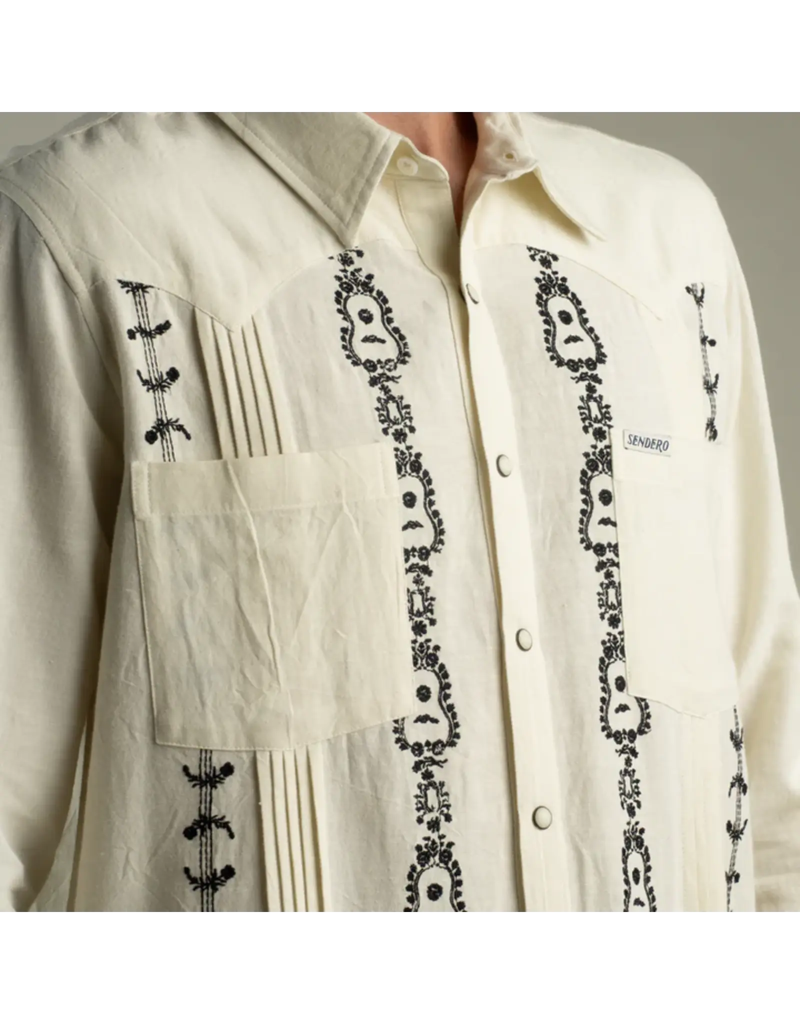 Caballero Guayabera Long Sleeve Shirt Guitar Stripe Cream