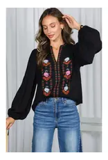 Norah Embroidered Black Blouse