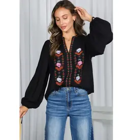 Norah Embroidered Black Blouse