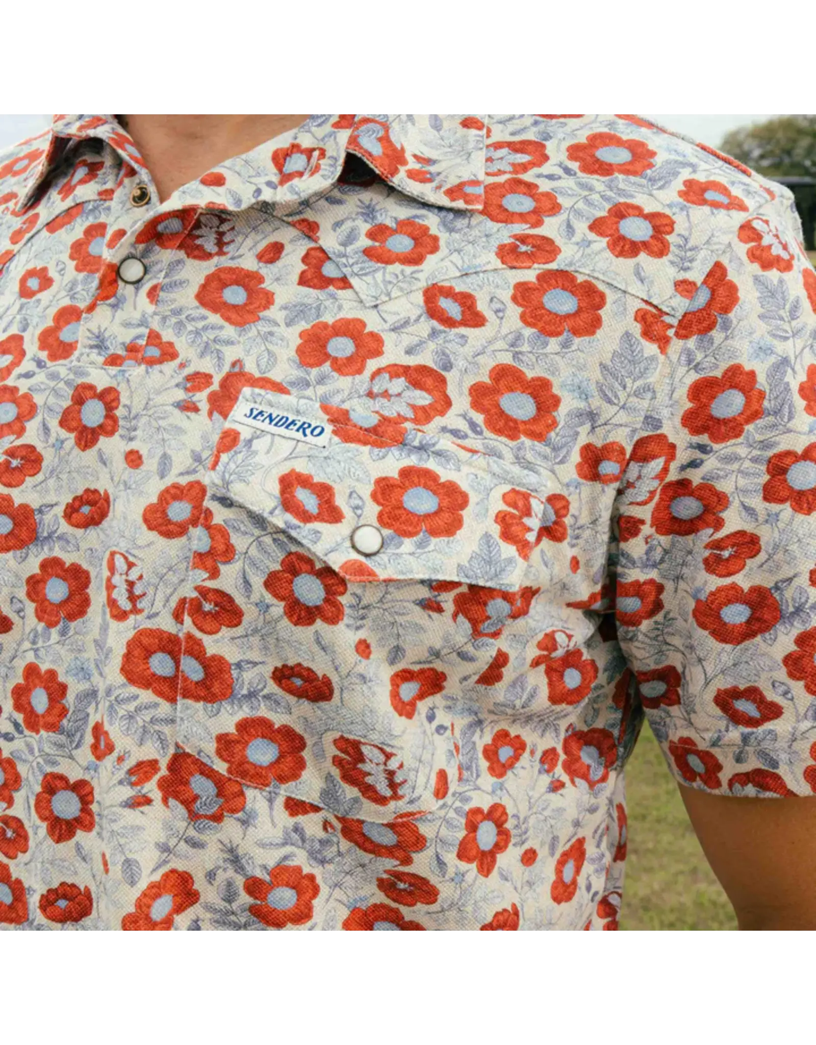 Sendero Cantina Pique Polo Short Sleeve Shirt Desert Floral Rosado