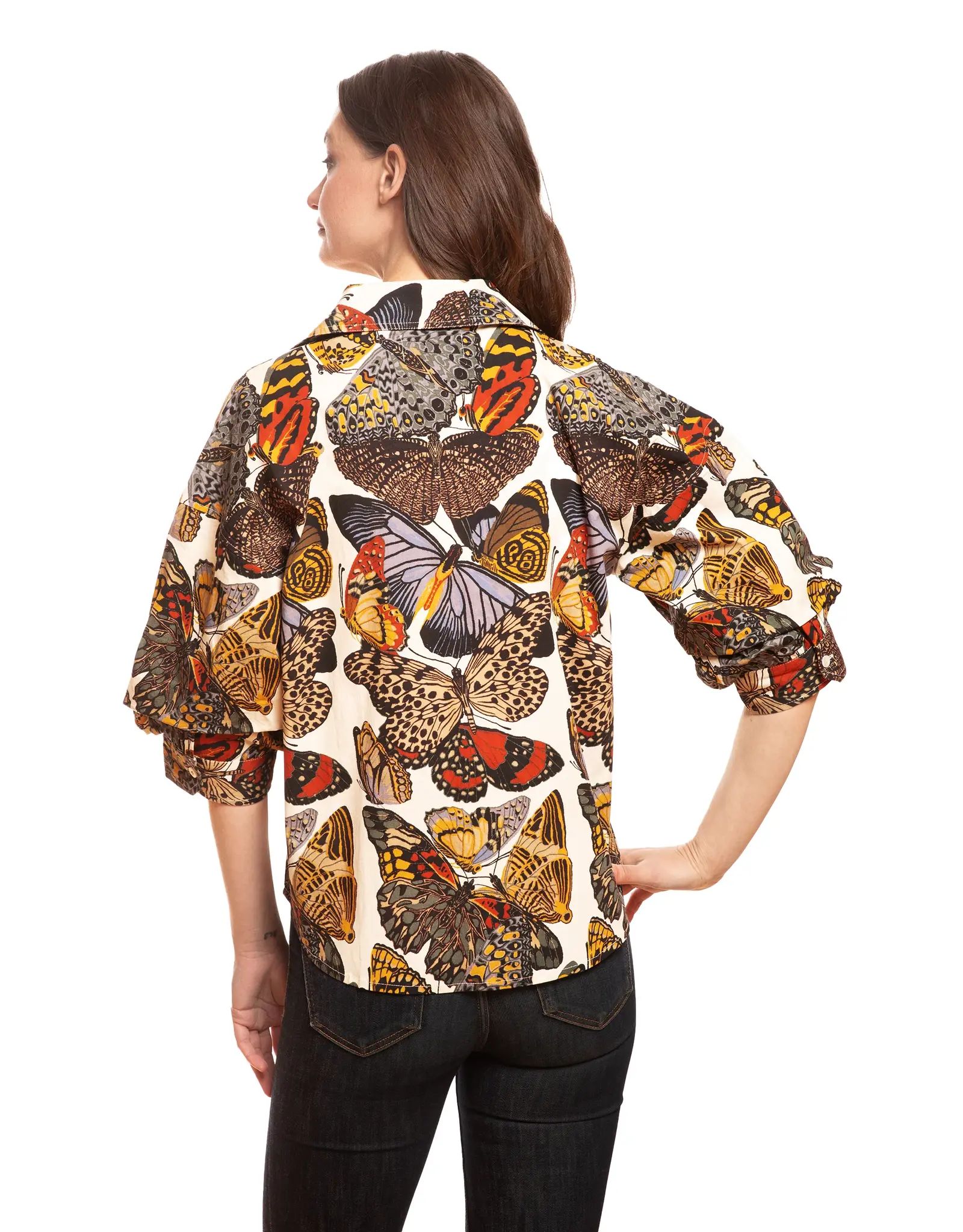 Dizzy Lizzie Milano Top Ivory Butterfly Print