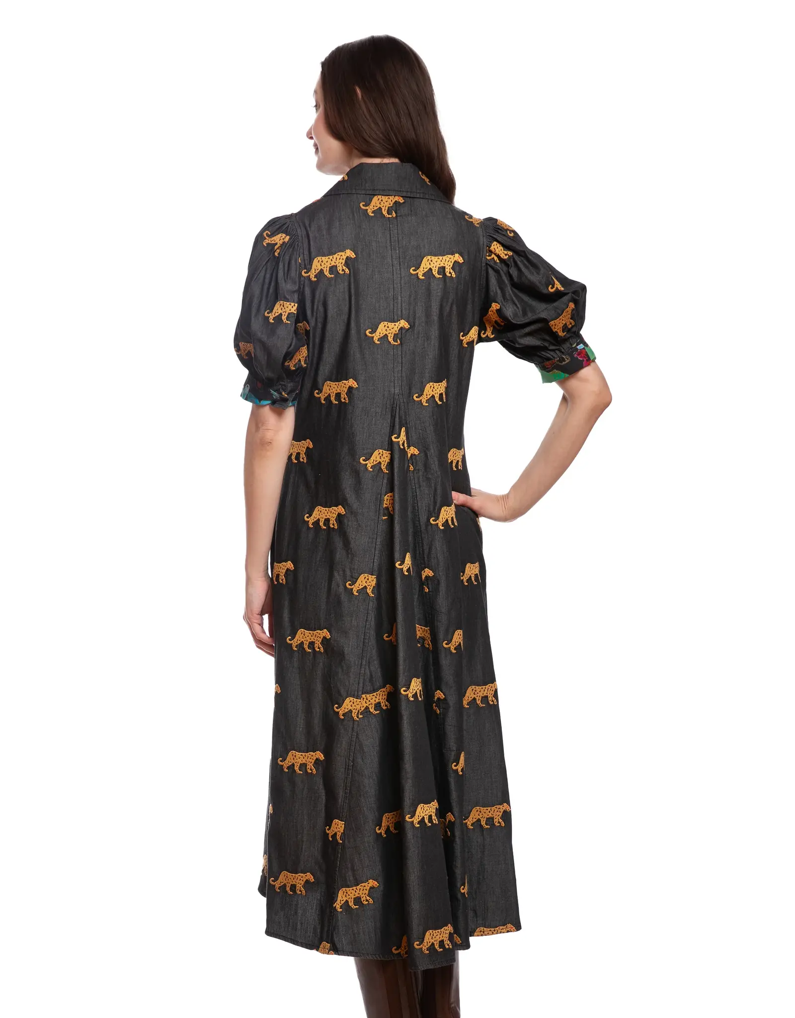 Dizzy Lizzie Montauk Dress Black Embroidered Cheetahs