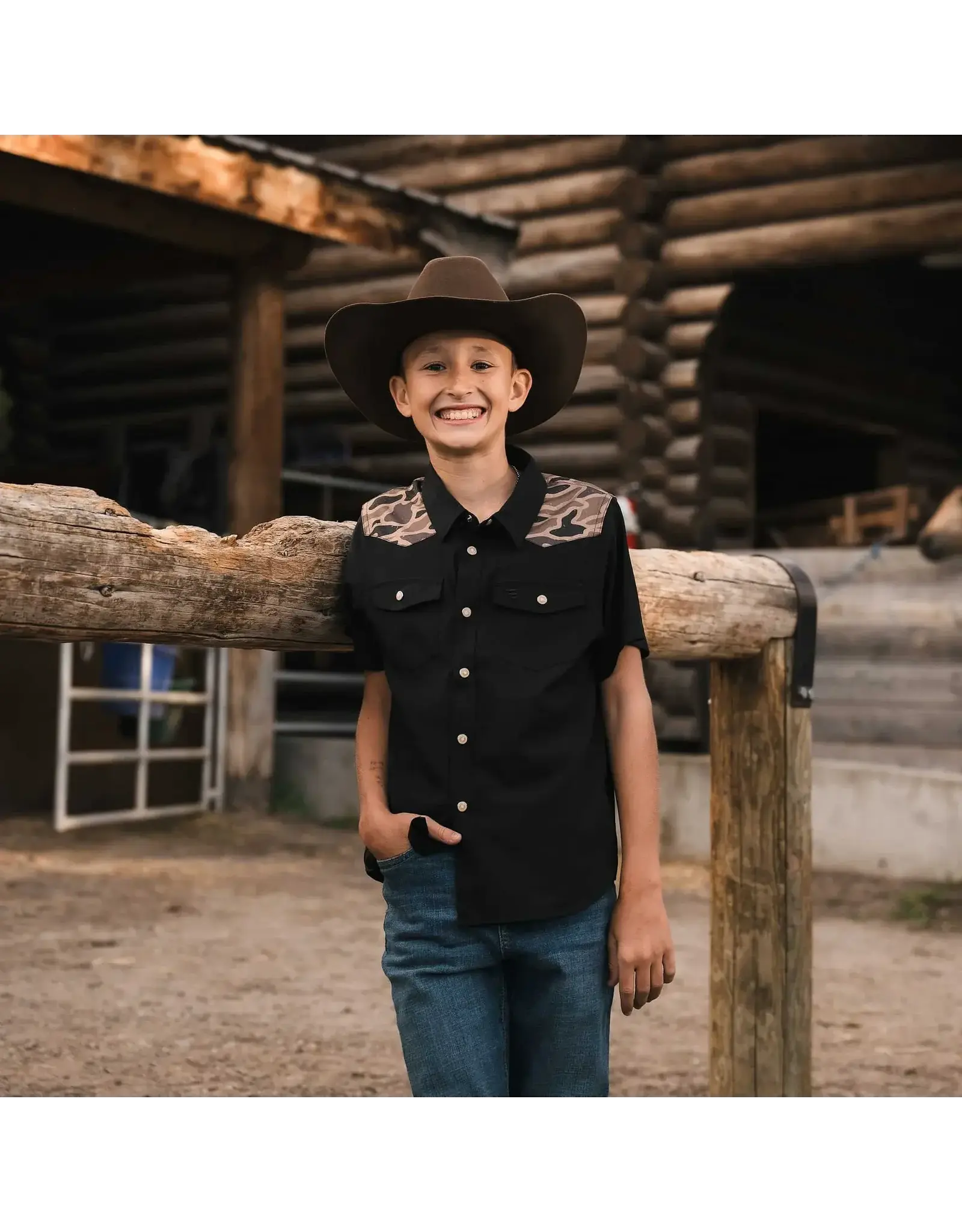 Burlebo Burlebo Youth Performance Western Shirt Deer SZN Black