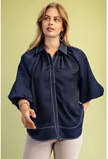 Jacinta Satin Balloon Sleeve Button Blouse