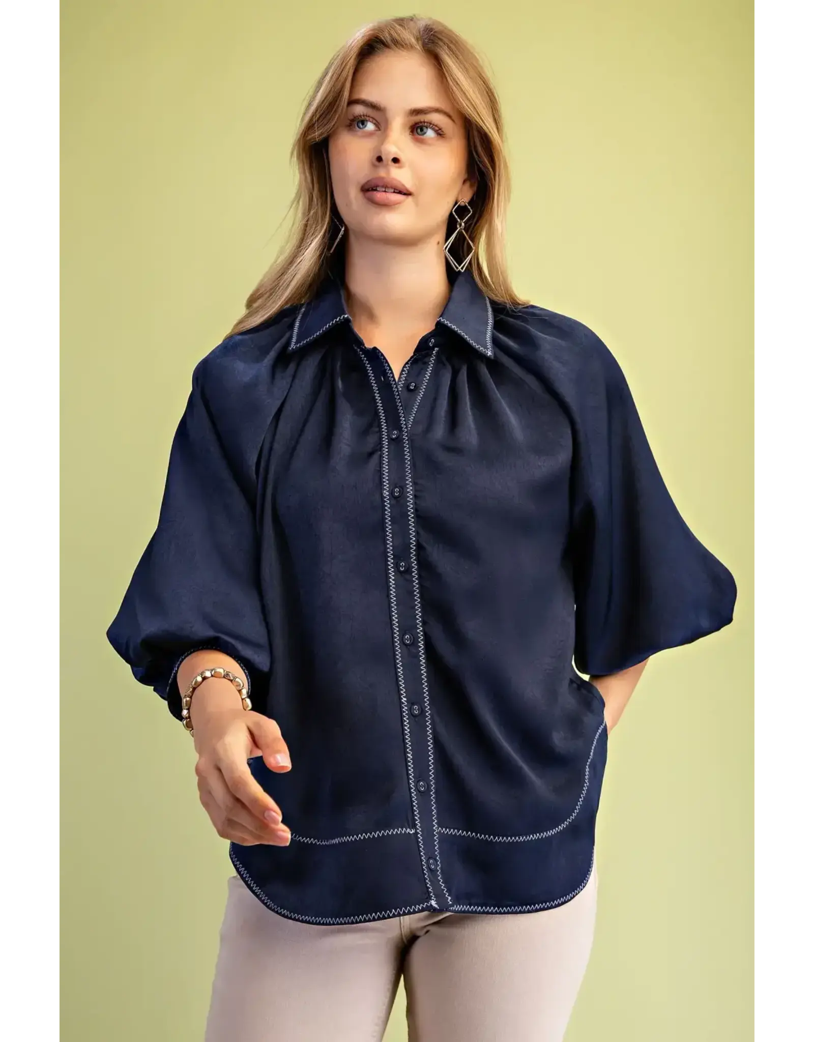 Jacinta Satin Balloon Sleeve Button Blouse