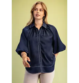 Jacinta Satin Balloon Sleeve Button Blouse