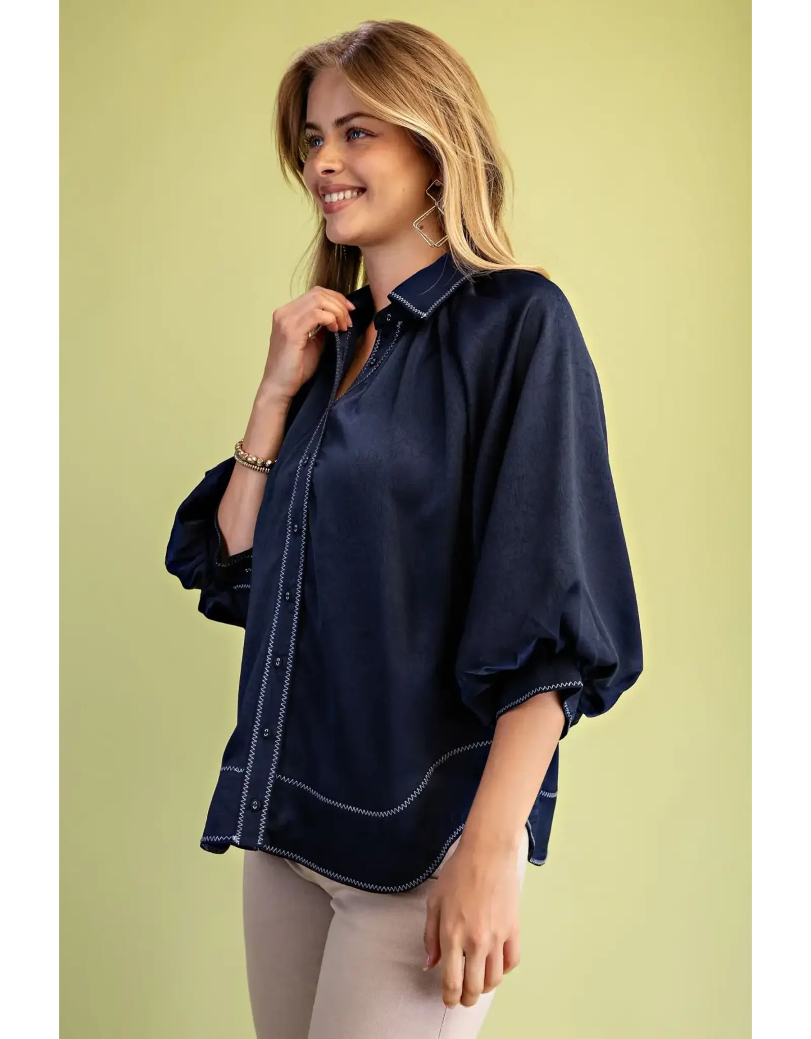Jacinta Satin Balloon Sleeve Button Blouse