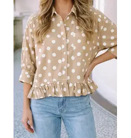 Oriana Polka Dot Ruffle Hem Shirt