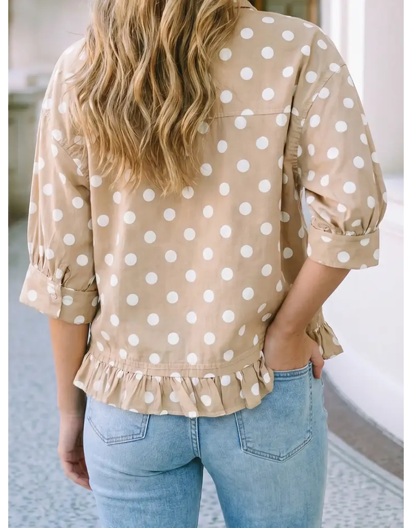 Oriana Polka Dot Ruffle Hem Shirt