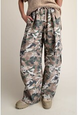 Camouflage Print Washed Twill Cargo Pants