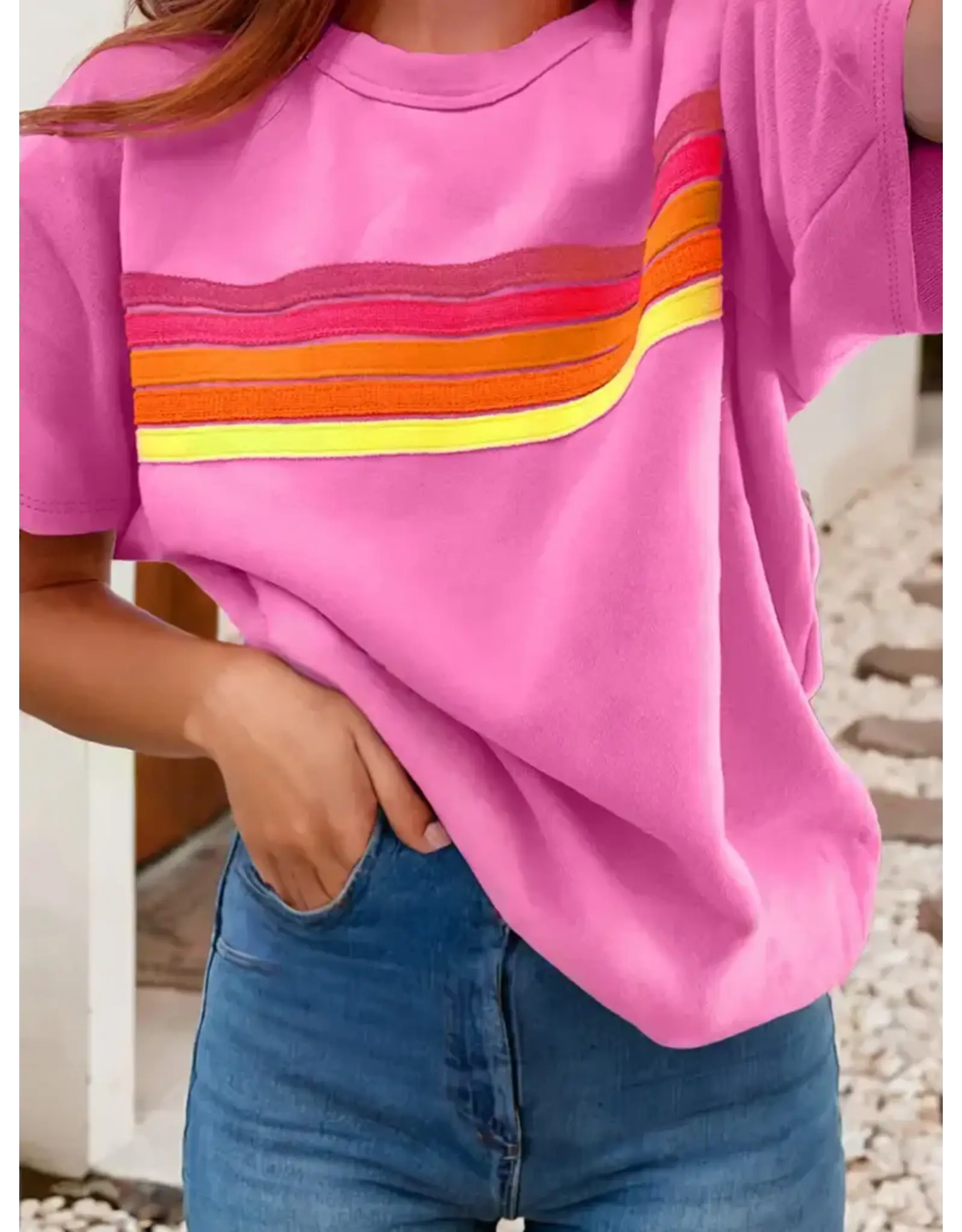 Overton Sewn Stripe Pink Top