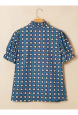 Orvietta Blue Floral Pleated Sleeve Blouse