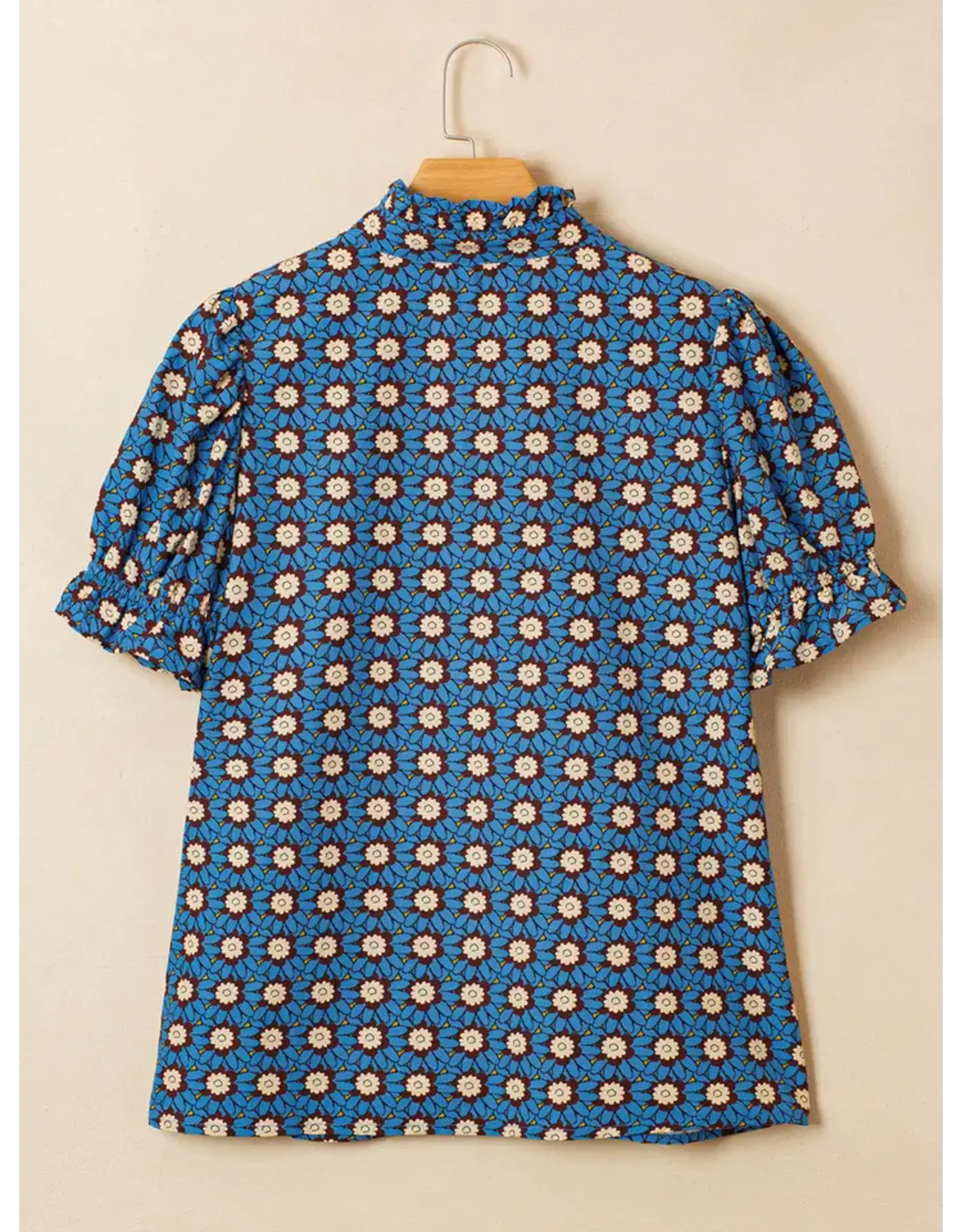 Orvietta Blue Floral Pleated Sleeve Blouse