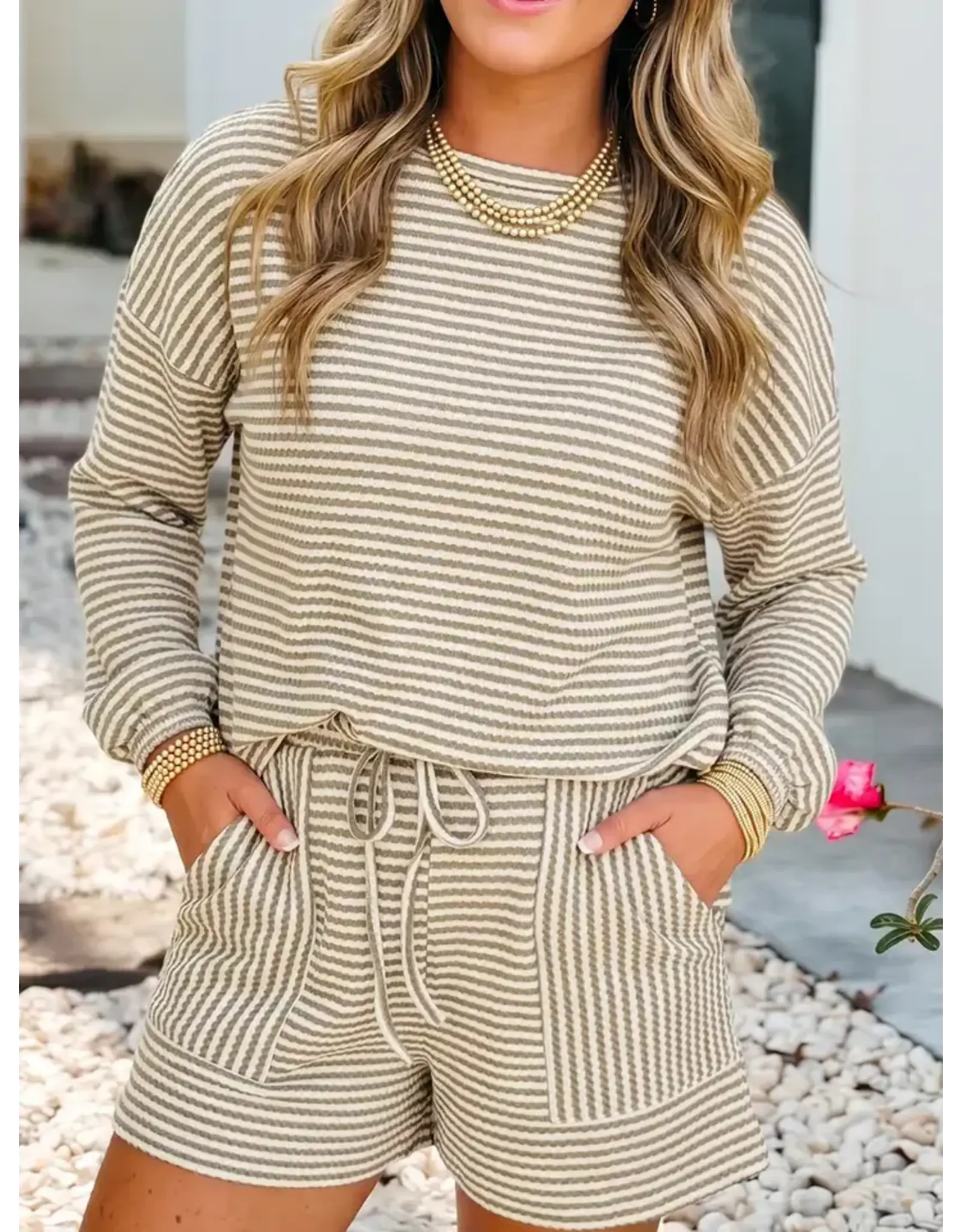 Paige Brown Stripe 2 Piece Short Set