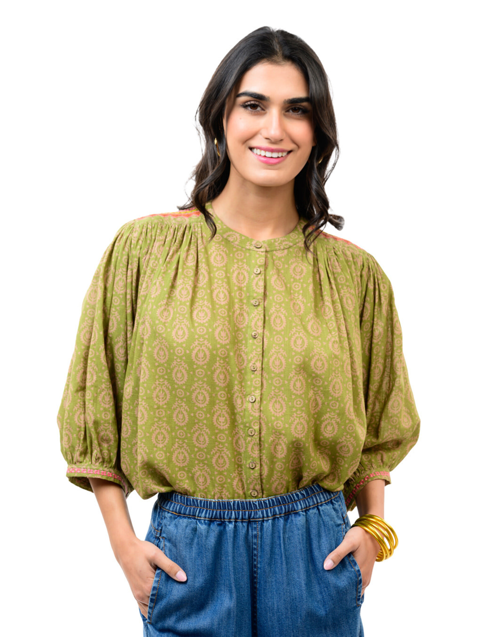 Ivy Jane Ivy Jane Yoke Embroidered Top Green