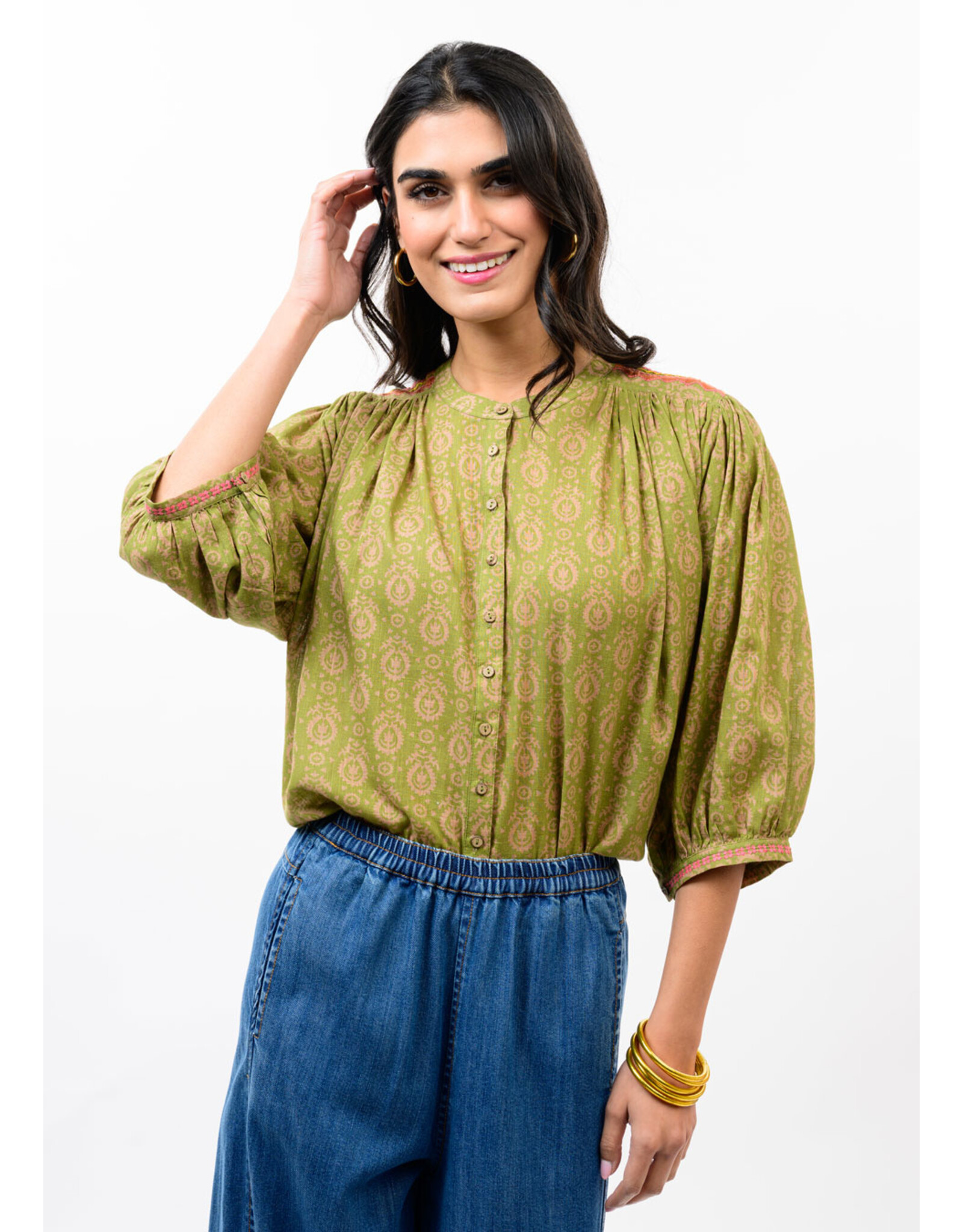 Ivy Jane Ivy Jane Yoke Embroidered Top Green