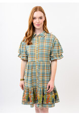 Uncle Frank Uncle Frank Embroidered Flounce Dress Blue Plaid