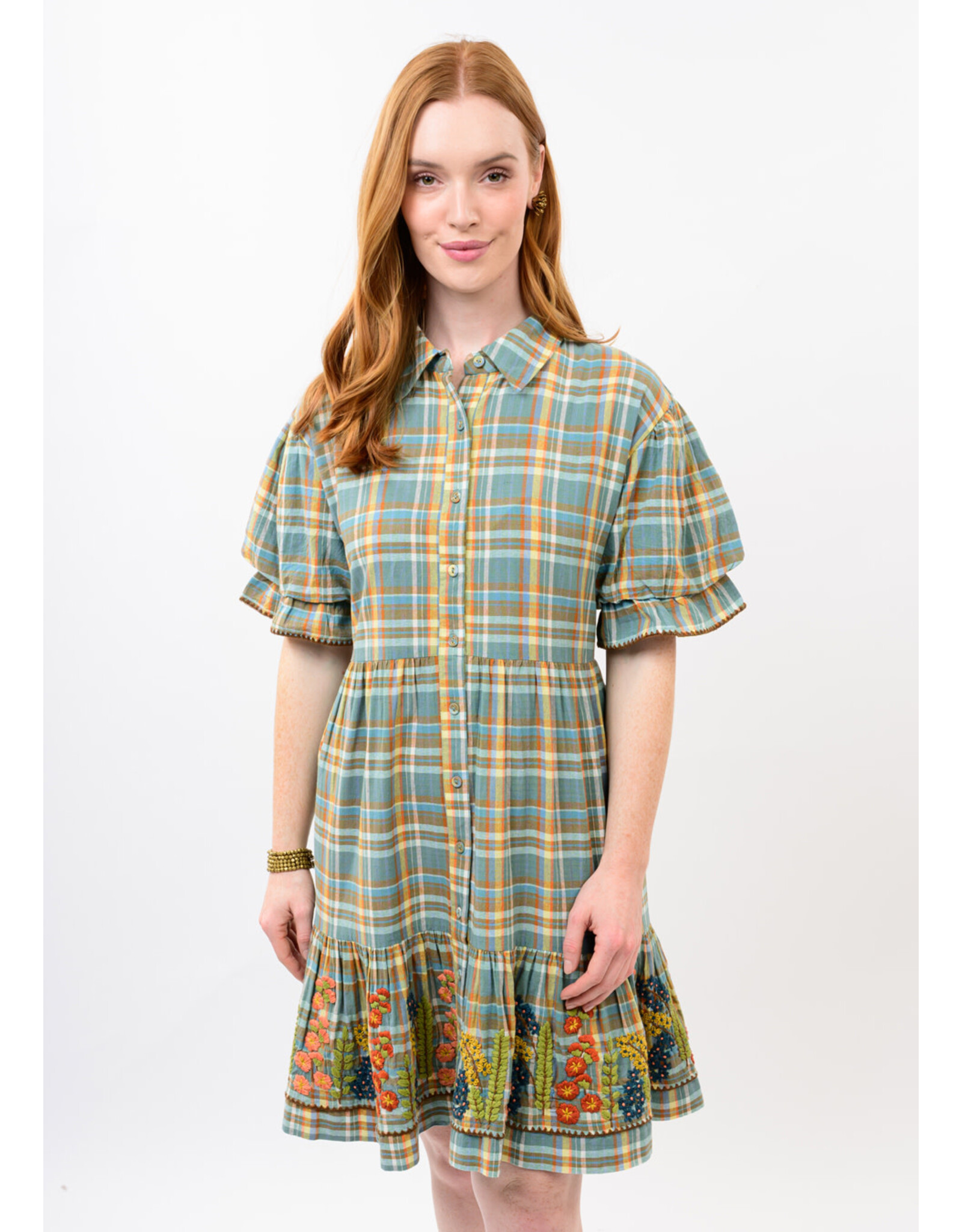 Uncle Frank Uncle Frank Embroidered Flounce Dress Blue Plaid