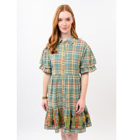 Uncle Frank Uncle Frank Embroidered Flounce Dress Blue Plaid