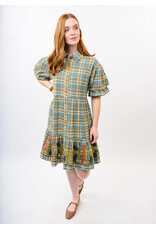 Uncle Frank Uncle Frank Embroidered Flounce Dress Blue Plaid