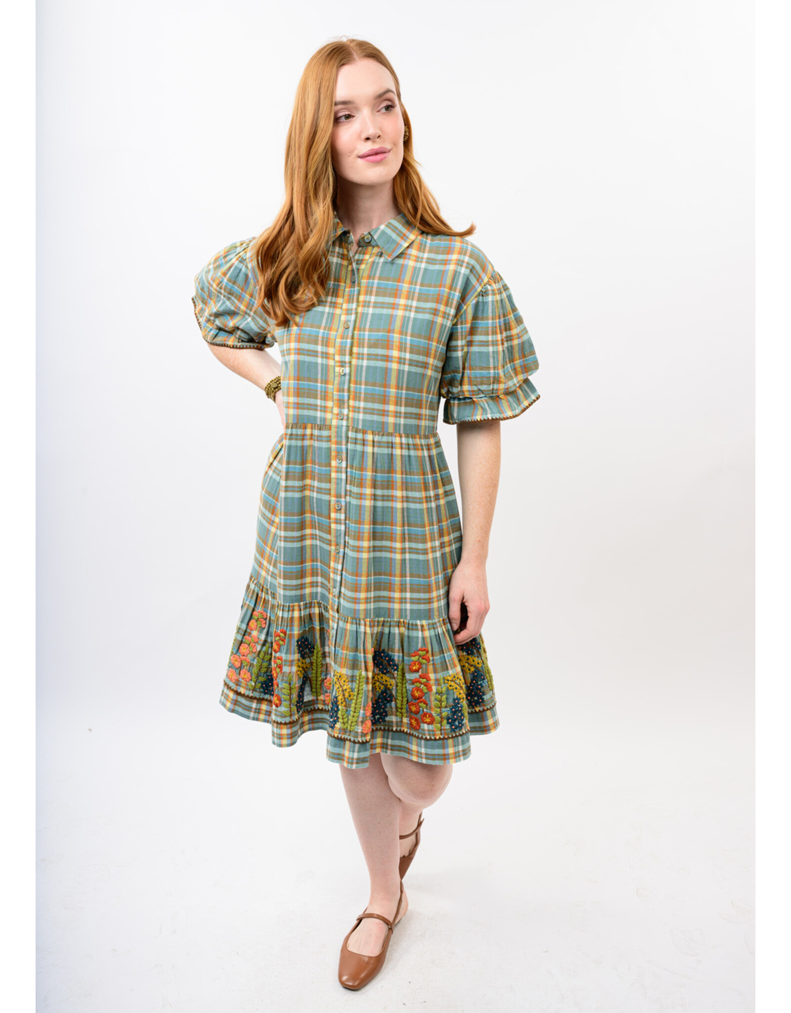 Uncle Frank Uncle Frank Embroidered Flounce Dress Blue Plaid