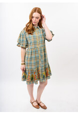 Uncle Frank Uncle Frank Embroidered Flounce Dress Blue Plaid