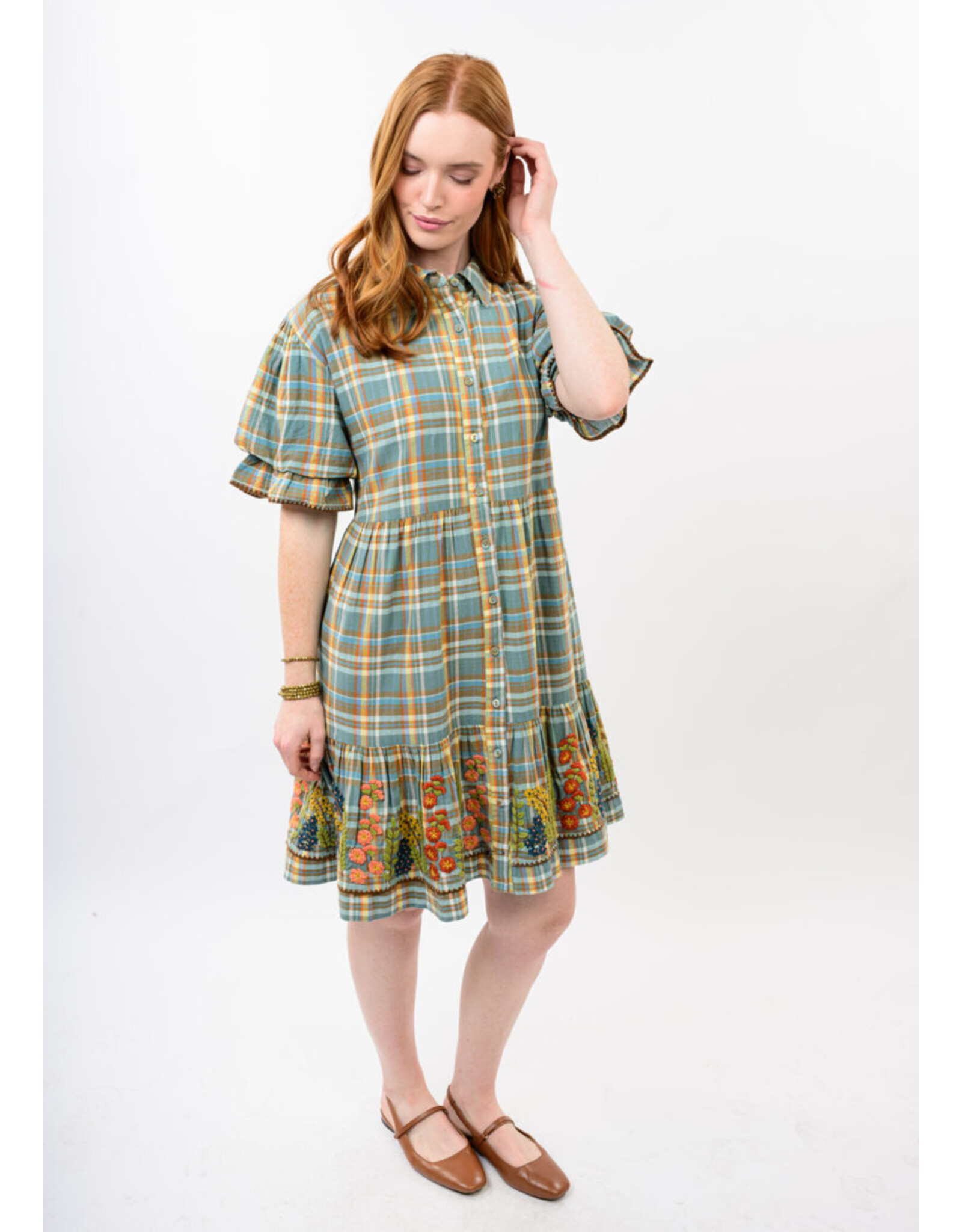 Uncle Frank Uncle Frank Embroidered Flounce Dress Blue Plaid