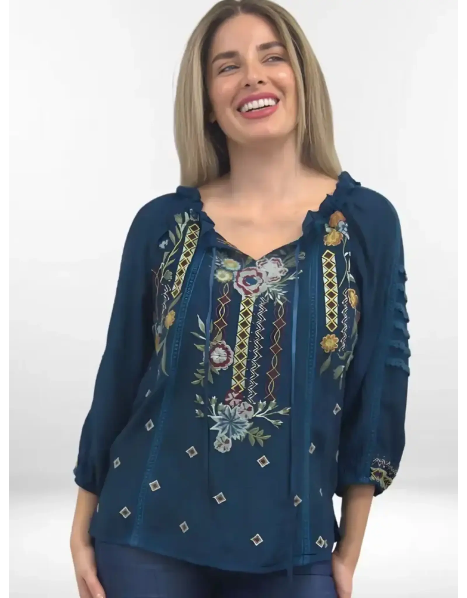 Kyla Seo Hazel Peasant Blouse Dark Teal