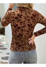Chocolate Floral Flocked Mesh Top