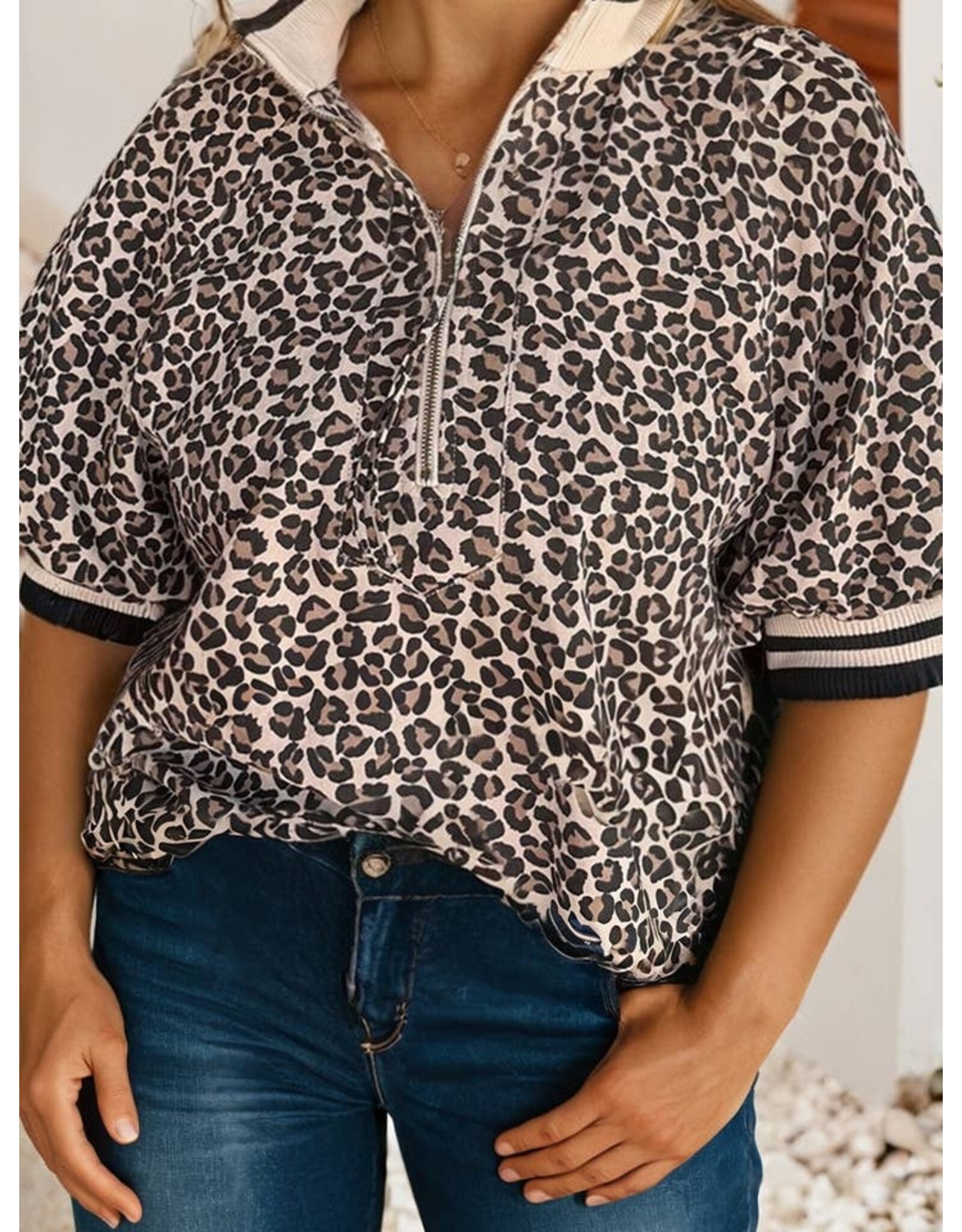 Ryann Leopard Half Zip Top