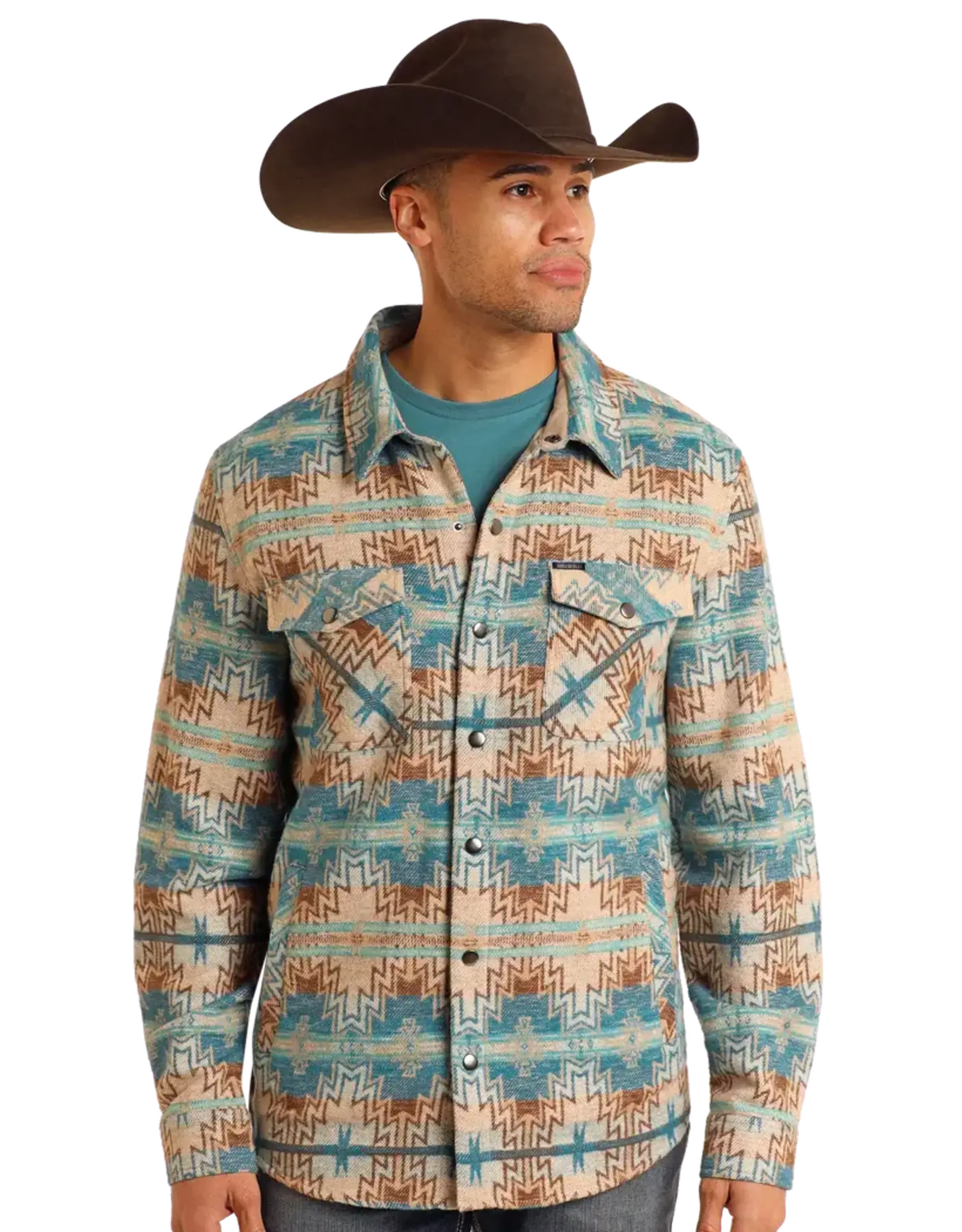 Rock & Roll Denim Rock & Roll Denim Turquoise Aztec Jacquard Shirt Jacket