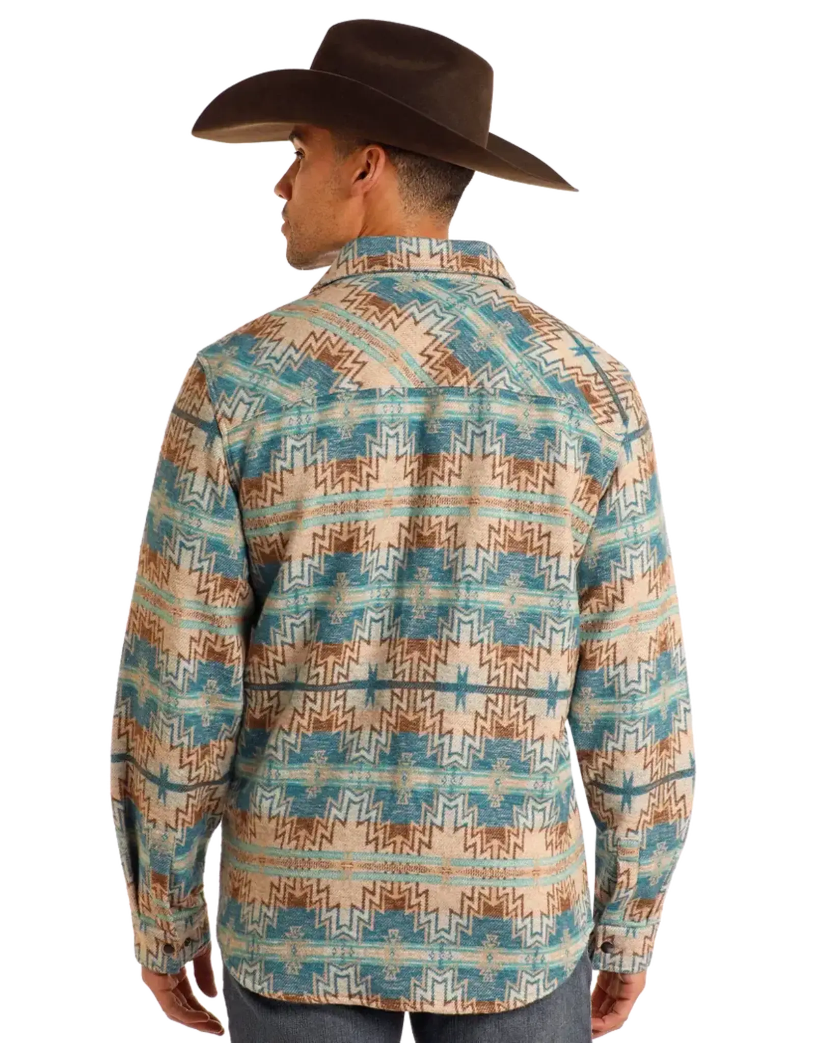 Rock & Roll Denim Rock & Roll Denim Turquoise Aztec Jacquard Shirt Jacket