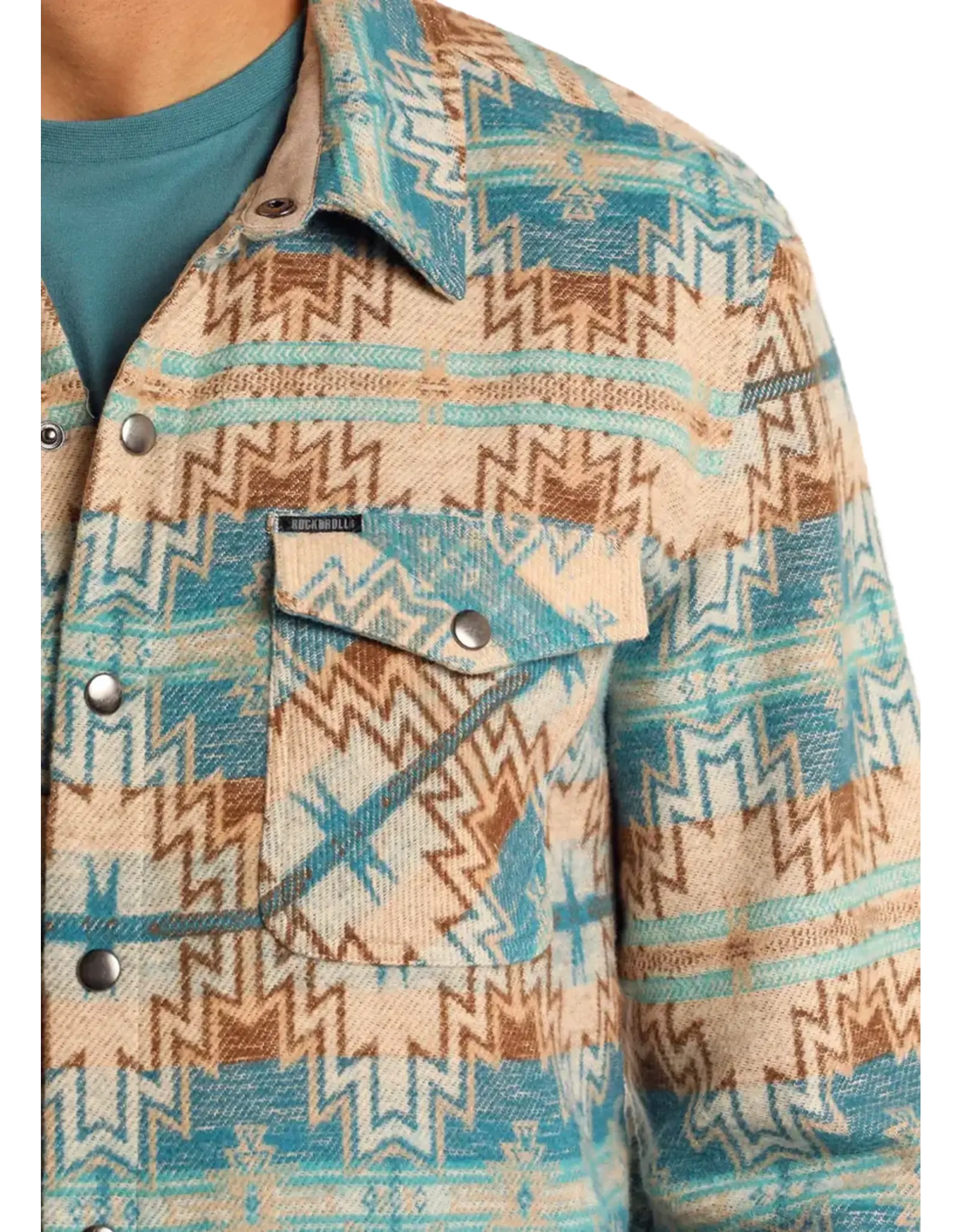 Rock & Roll Denim Rock & Roll Denim Turquoise Aztec Jacquard Shirt Jacket