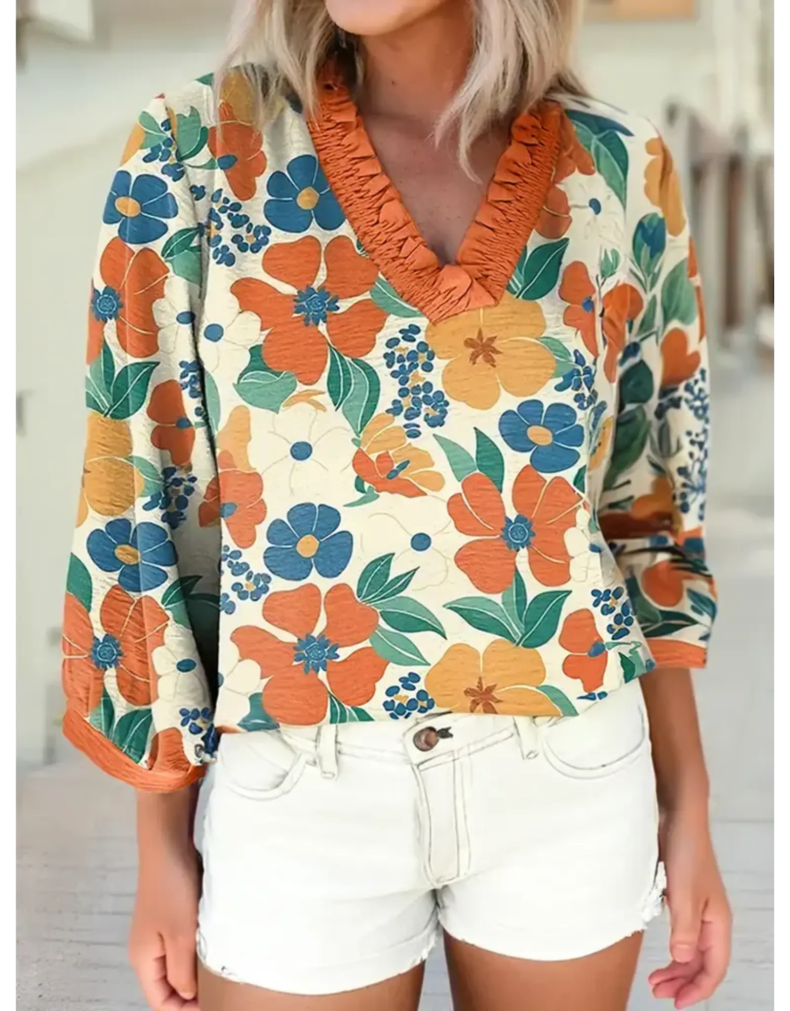 Rebecca 3/4 Sleeve Floral Print Top