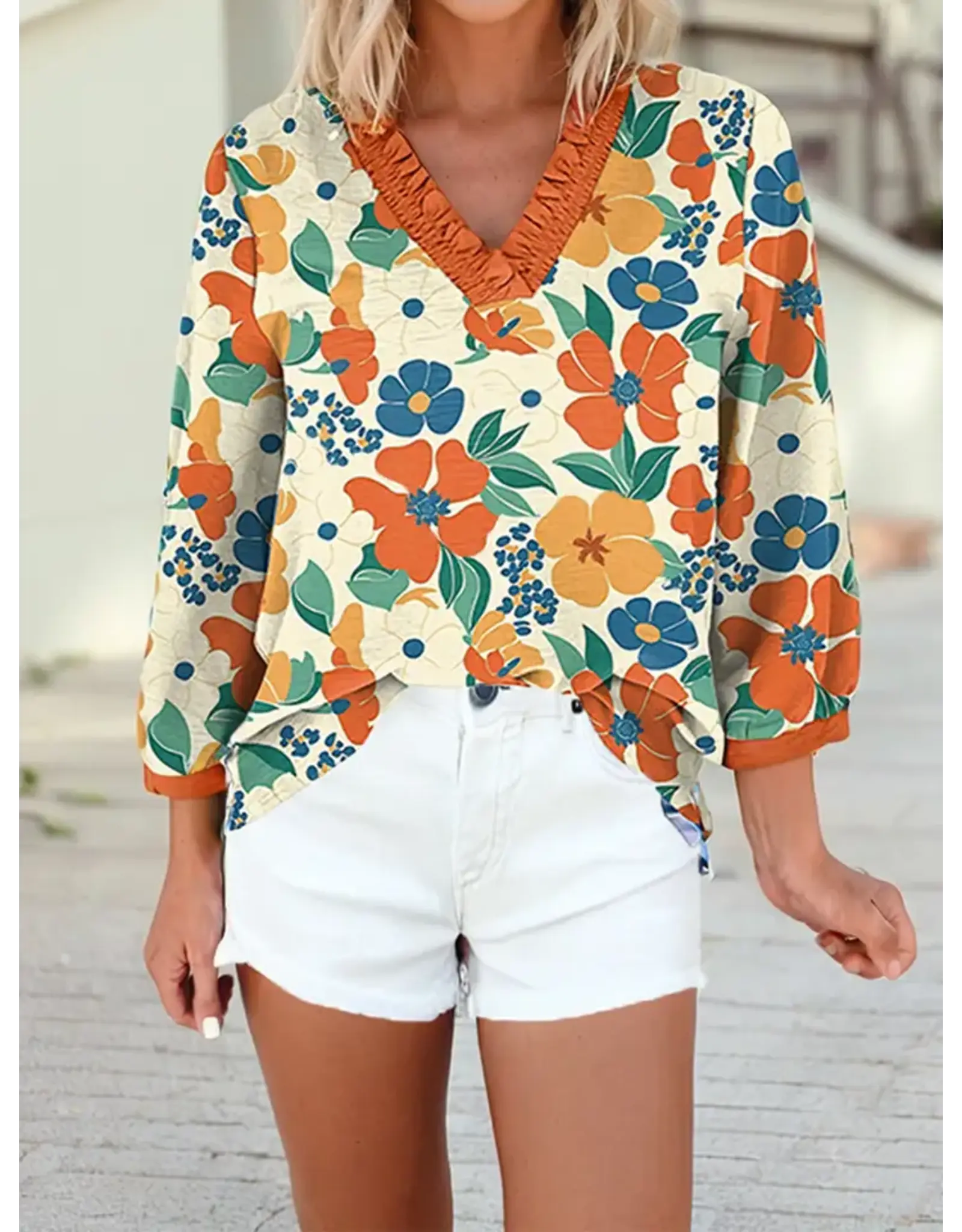 Rebecca 3/4 Sleeve Floral Print Top