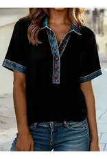 Raven Black Denim Trim Top
