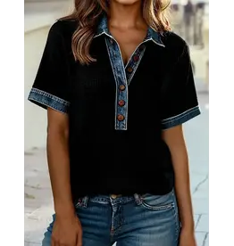 Raven Black Denim Trim Top