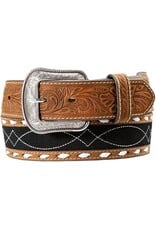 3D Western Belt Mens Roughout Inlay Stitching Black Brown