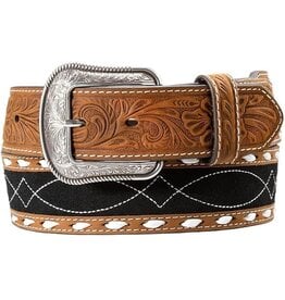 3D Western Belt Mens Roughout Inlay Stitching Black Brown