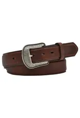 3D 1-1/2 Water Town Amber Overlay Belt with Silver Tone Buckle Dark Brown