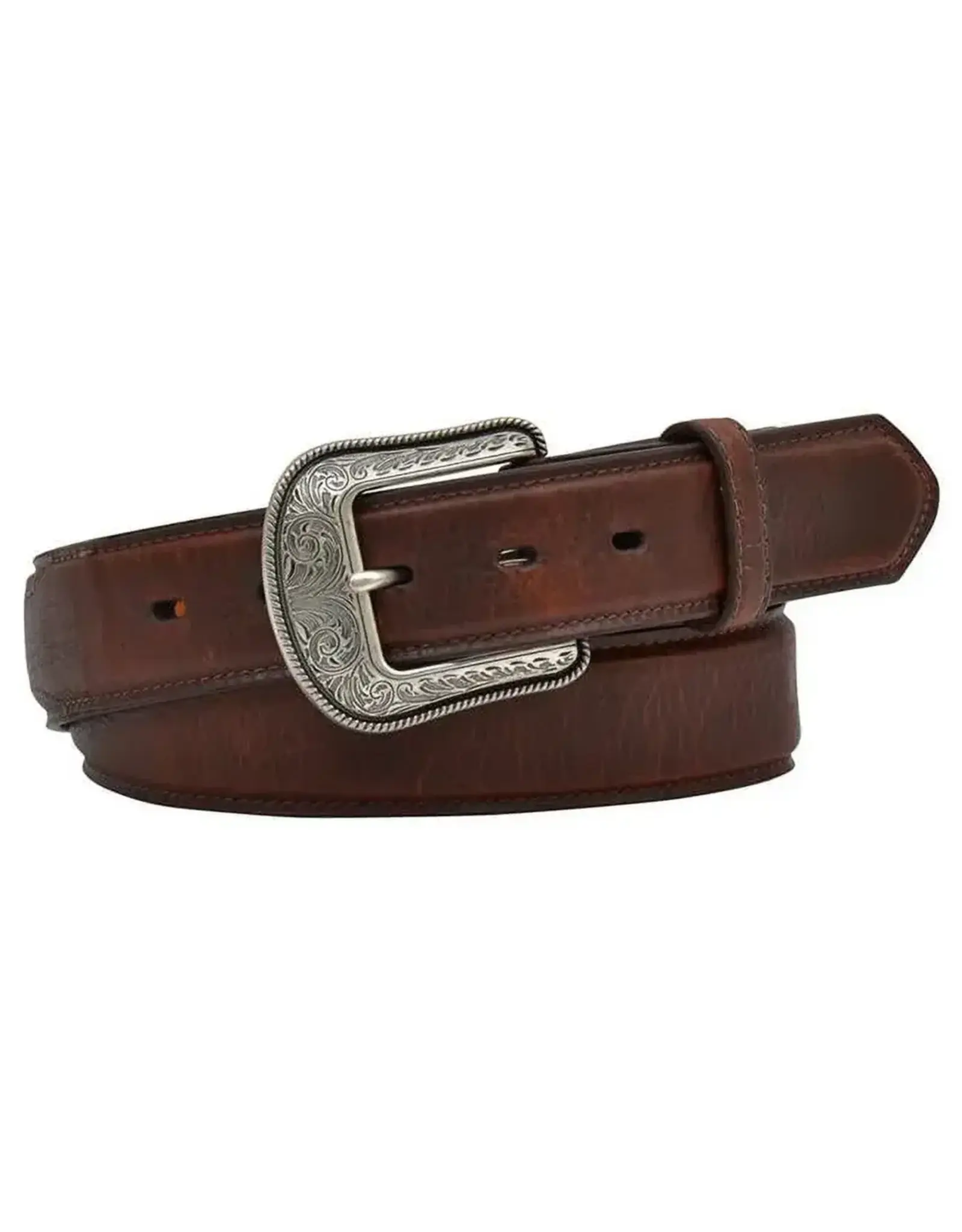 3D 1-1/2 Water Town Amber Overlay Belt with Silver Tone Buckle Dark Brown