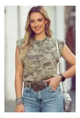 Carlie Camo Button-Up Sweater