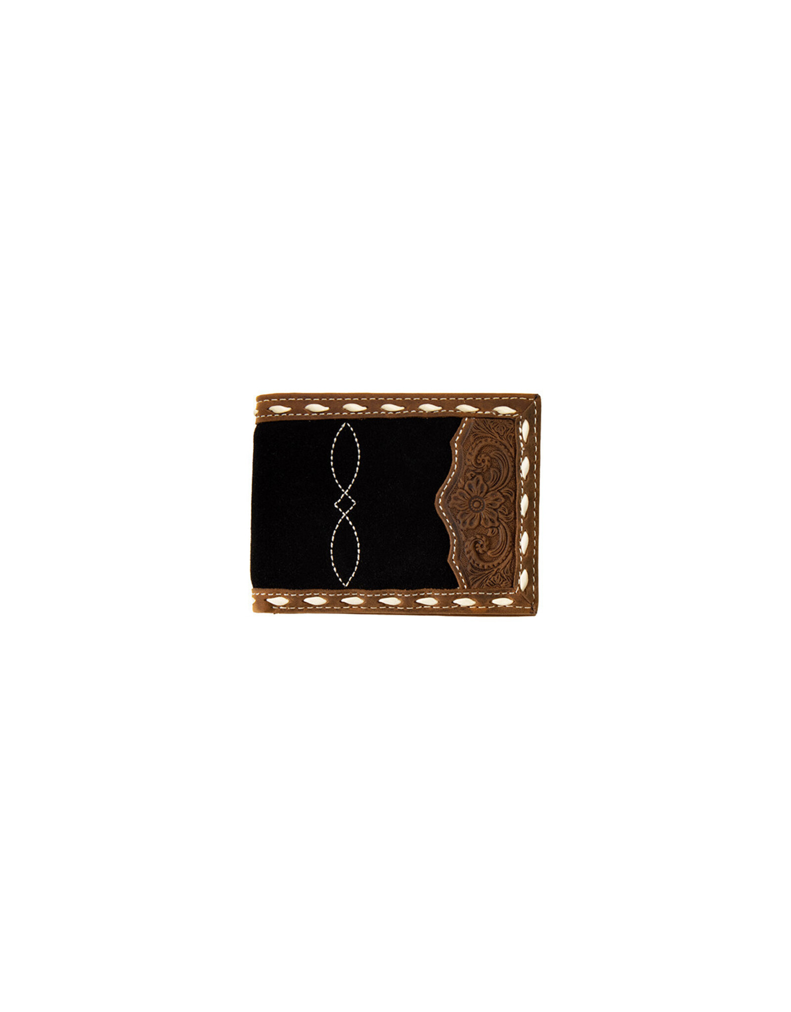 3D Mens Bifold Wallet Roughout Boot Stitch Overlay Black Brown