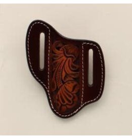 3D Leather Pancake Style Floral Tooled Knife Sheath Brown