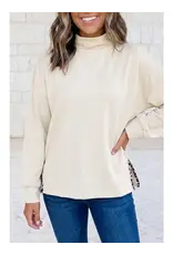 Renee Ivory Leopard Trim Pullover