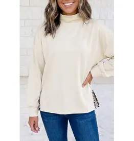 Renee Ivory Leopard Trim Pullover