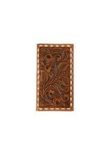 Nocona Mens Rodeo Style Wallet Buck Lace Floral Embossed Tan