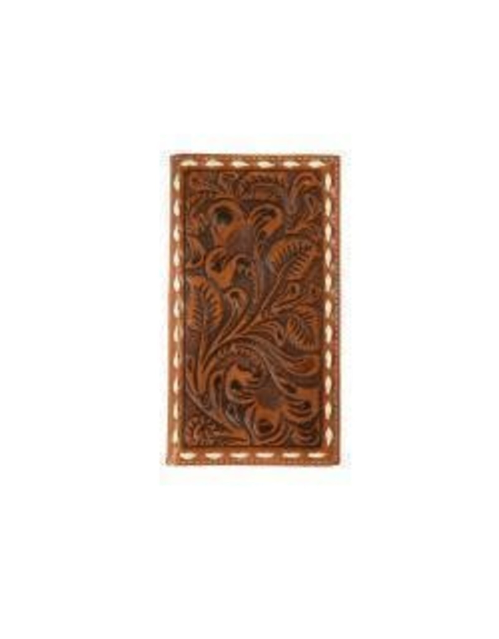 Nocona Mens Rodeo Style Wallet Buck Lace Floral Embossed Tan